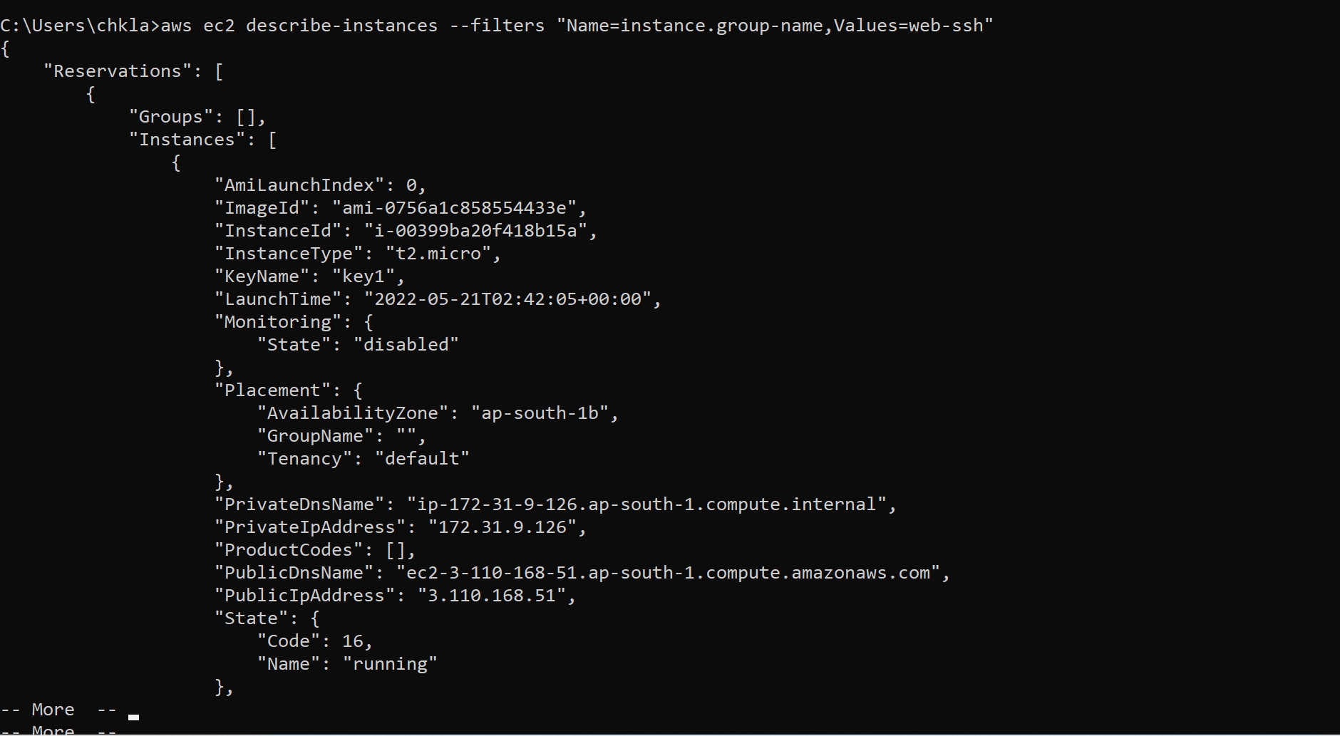 AWS CLI commands to get ec2 instance list